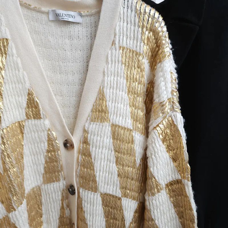 Valentino Valentino White Wool Letter Pattern Long Cardigan 0089 Size ONE SIZE - 4 Thumbnail