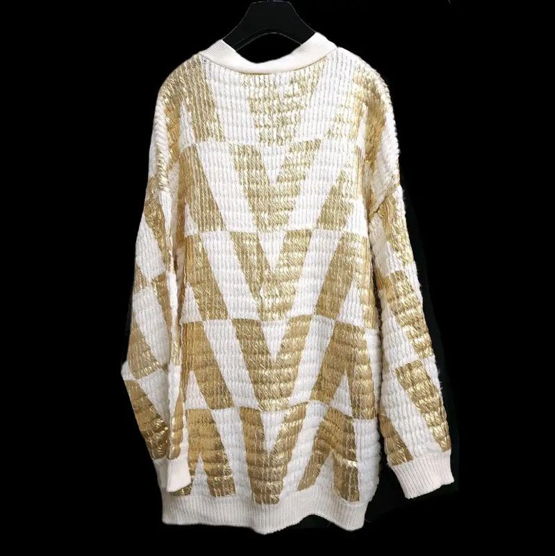 Valentino Valentino White Wool Letter Pattern Long Cardigan 0089 Size ONE SIZE - 9 Thumbnail