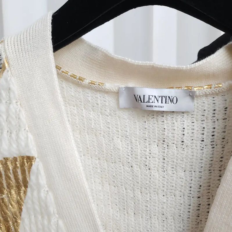 Valentino Valentino White Wool Letter Pattern Long Cardigan 0089 Size ONE SIZE - 5 Thumbnail