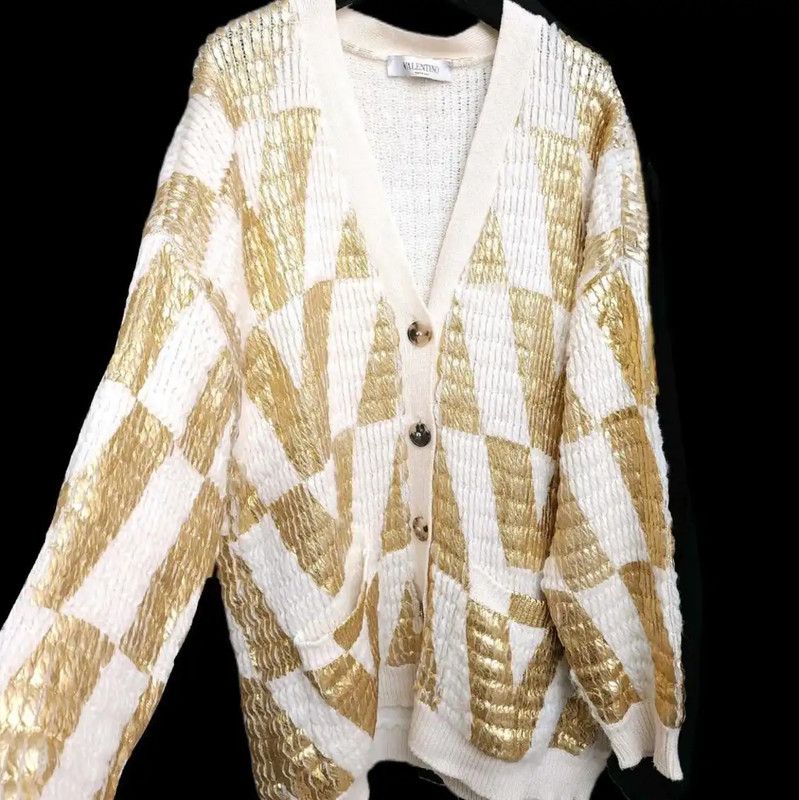 Valentino Valentino White Wool Letter Pattern Long Cardigan 0089 Size ONE SIZE - 8 Thumbnail