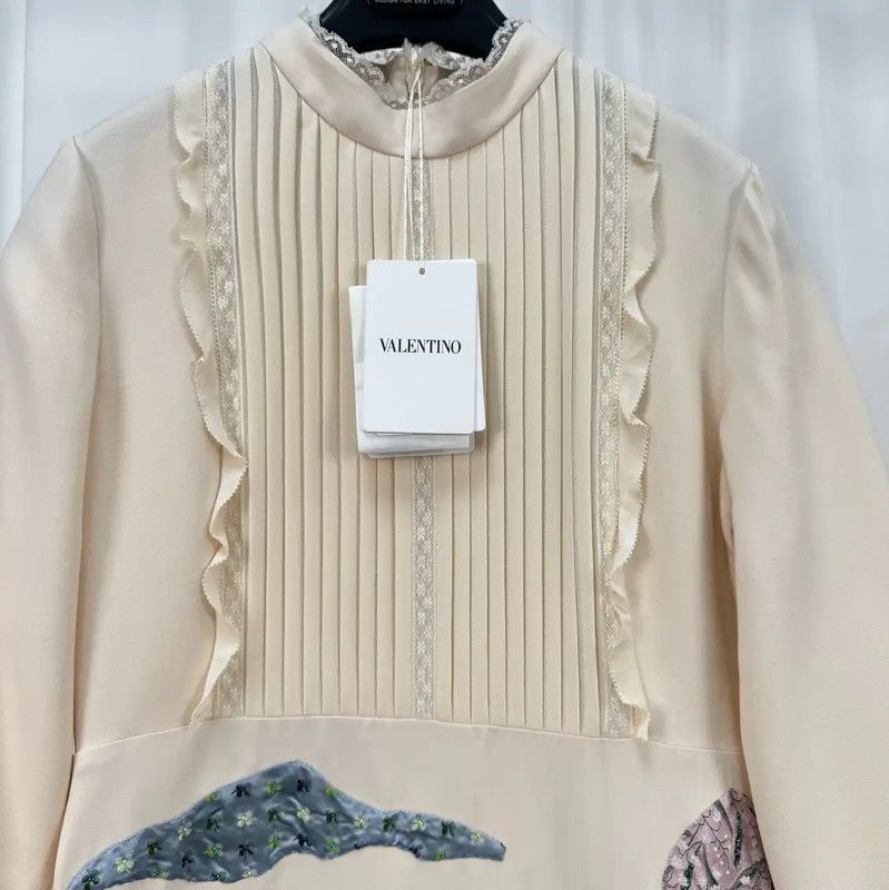 Valentino Valentino Embroidered Wool Long Dress in Cream 0089 Size XL / US 12-14 / IT 48-50 - 3 Thumbnail