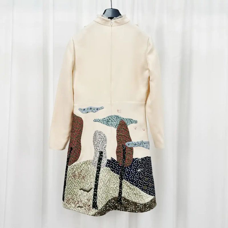 Valentino Valentino Embroidered Wool Long Dress in Cream 0089 Size XL / US 12-14 / IT 48-50 - 2 Thumbnail