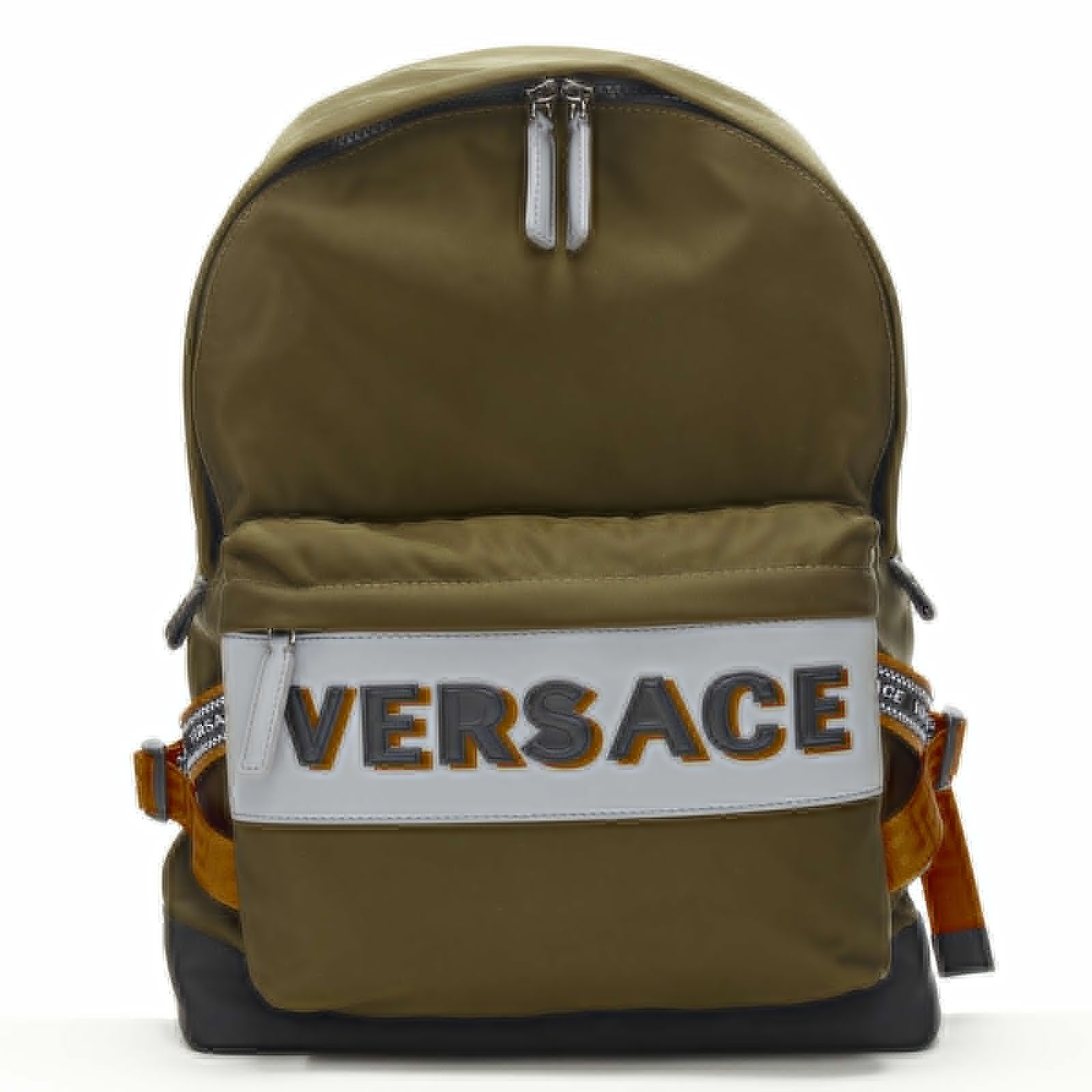 Versace VERSACE Reflective Logo green nylon orange Greca strap backpack Size ONE SIZE - 3 Thumbnail