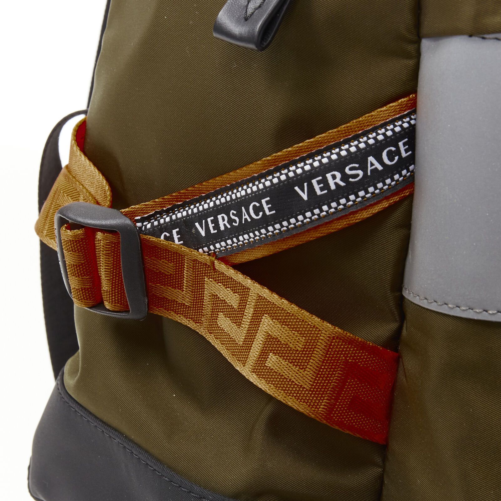 Versace VERSACE Reflective Logo green nylon orange Greca strap backpack Size ONE SIZE - 8 Thumbnail