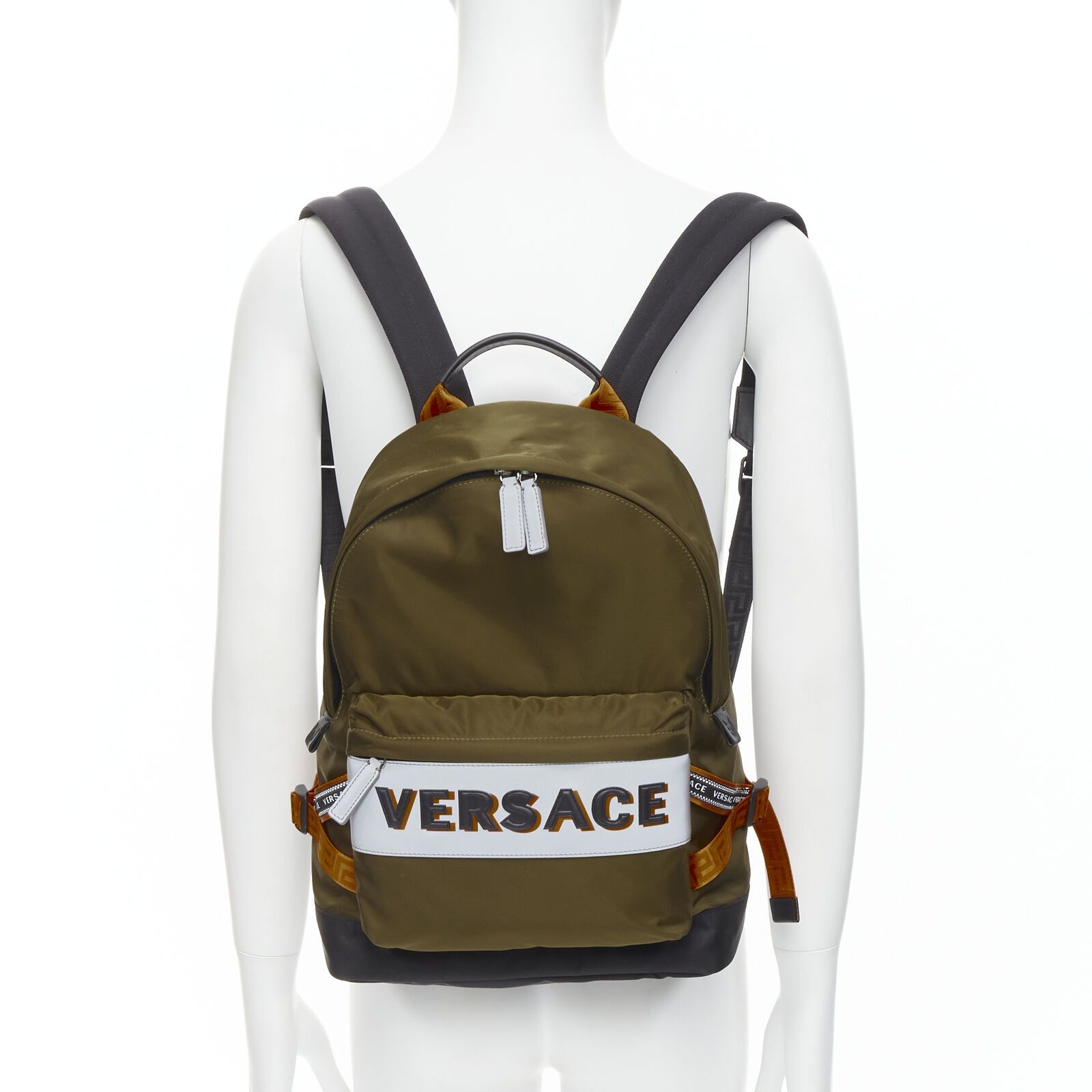 Versace VERSACE Reflective Logo green nylon orange Greca strap backpack Size ONE SIZE - 2 Thumbnail