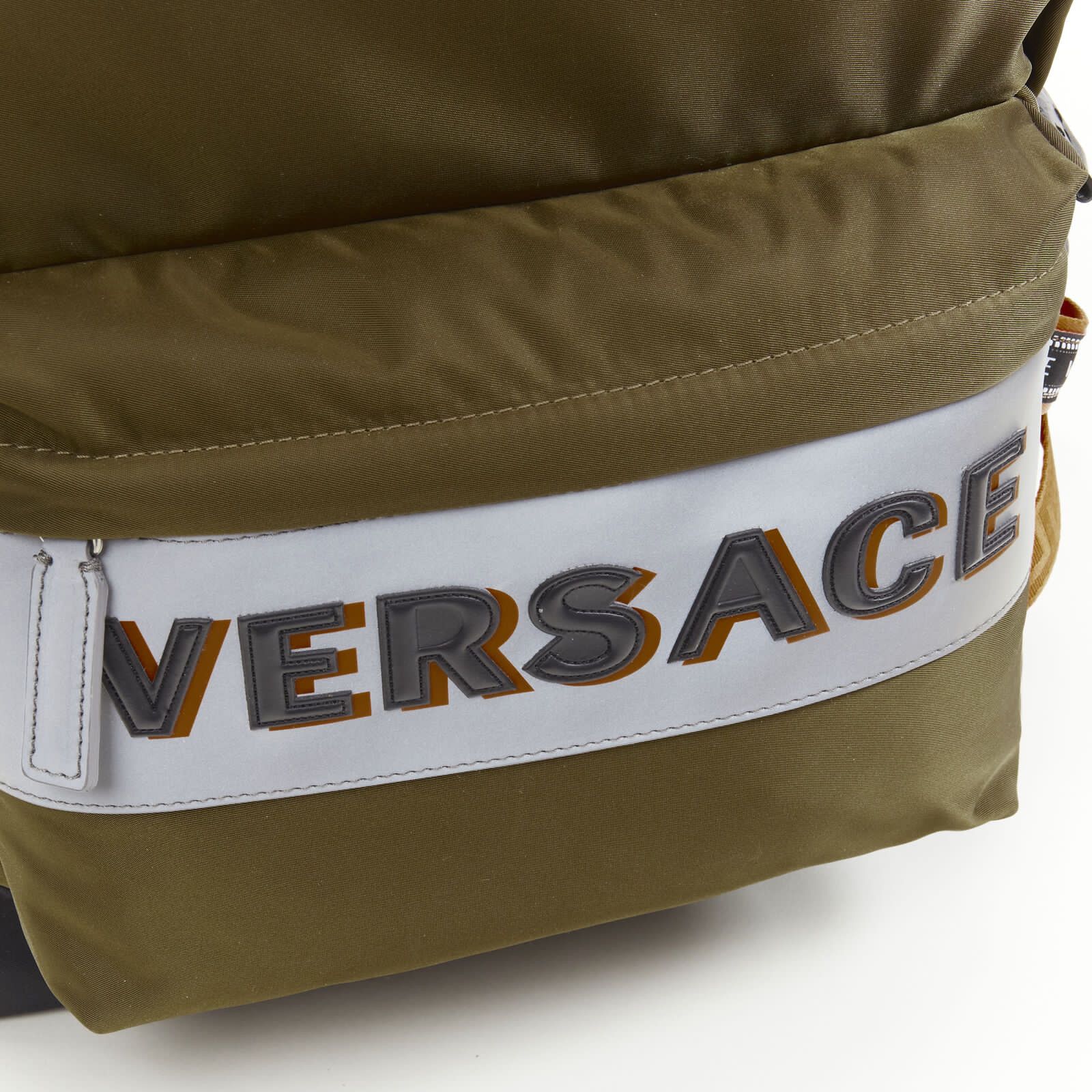 Versace VERSACE Reflective Logo green nylon orange Greca strap backpack Size ONE SIZE - 7 Thumbnail