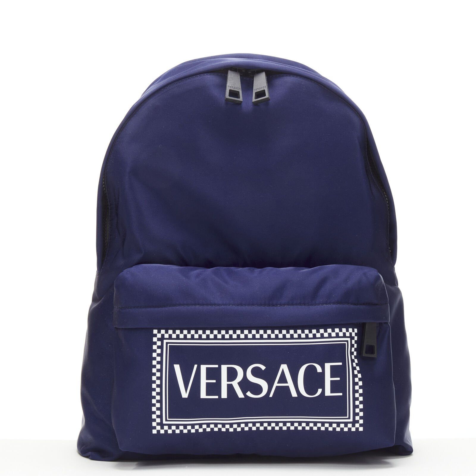 Versace VERSACE 1990s Vintage Box Logo blue nylon Greca strap backpack Size ONE SIZE - 2 Thumbnail