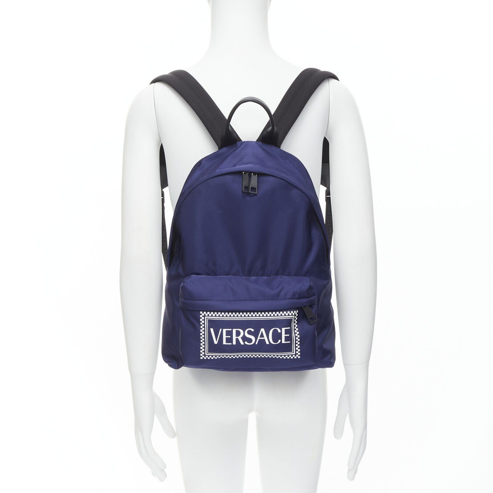 Versace VERSACE 1990s Vintage Box Logo blue nylon Greca strap backpack Size ONE SIZE - 3 Thumbnail