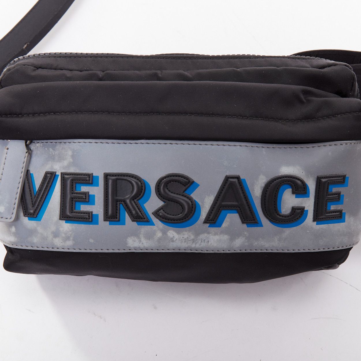 Versace VERSACE reflective logo black nylon Greca strap crossbody belt waist bag Size ONE SIZE - 5 Thumbnail