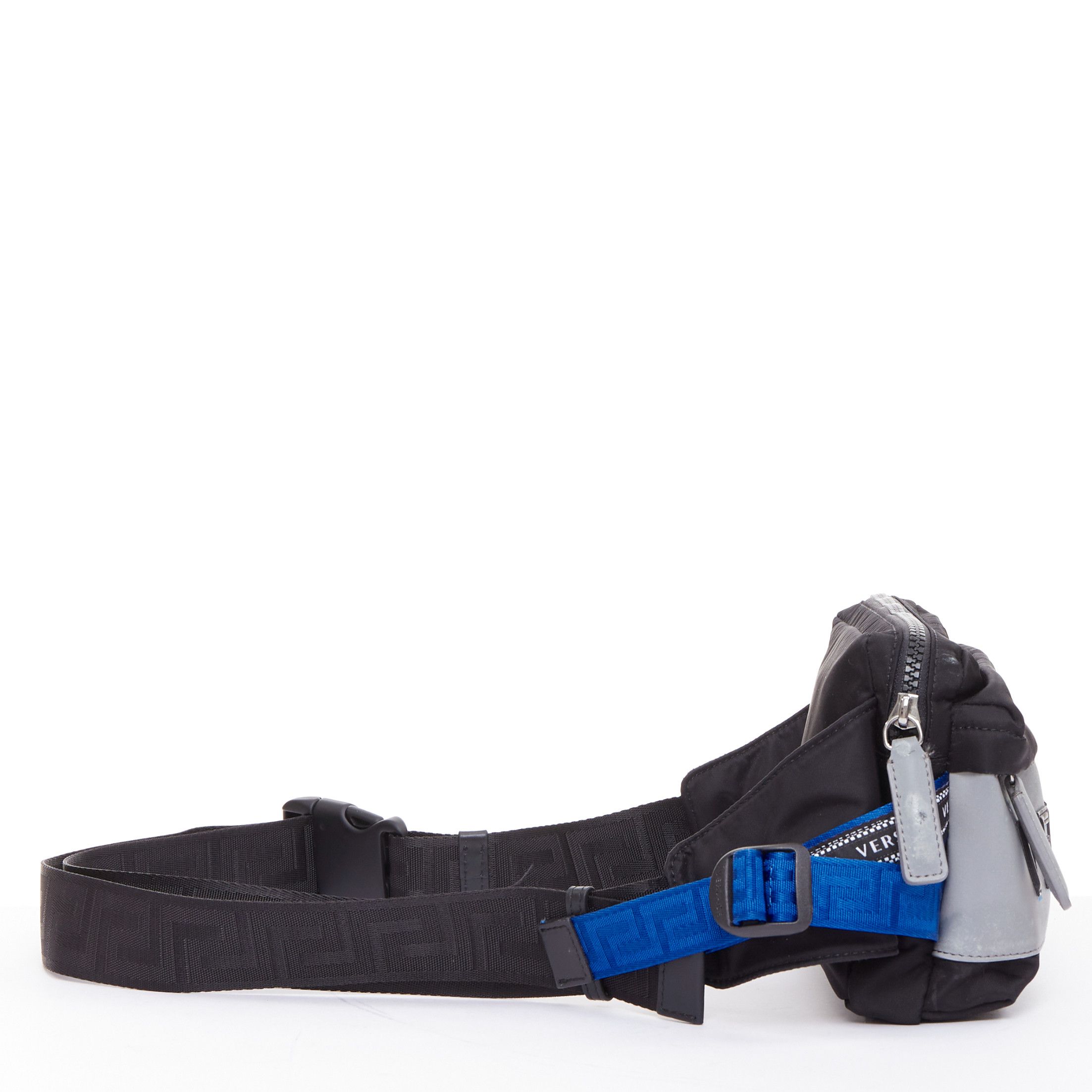 Versace VERSACE reflective logo black nylon Greca strap crossbody belt waist bag Size ONE SIZE - 3 Thumbnail