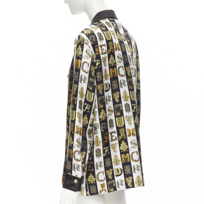 Versace new VERSACE Virtus Alphabet black gold Barocco Medusa button silk shirt IT42 M Size M / US 6-8 / IT 42-44 - 6 Thumbnail
