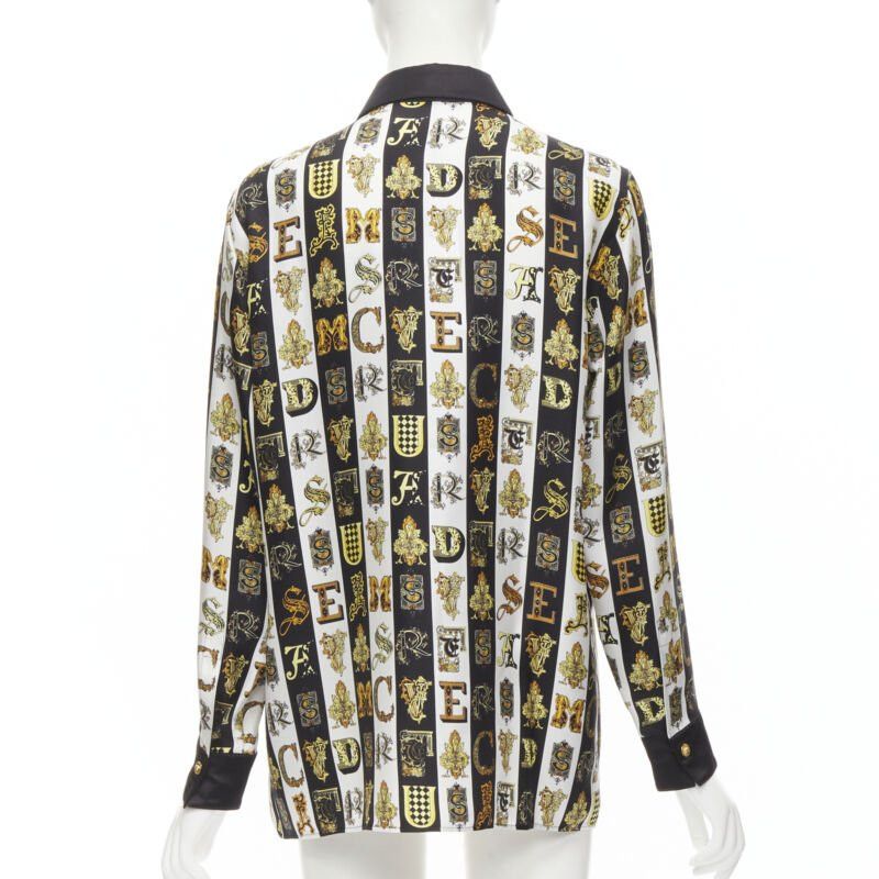Versace new VERSACE Virtus Alphabet black gold Barocco Medusa button silk shirt IT42 M Size M / US 6-8 / IT 42-44 - 5 Thumbnail