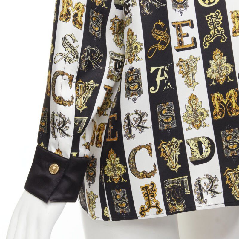 Versace new VERSACE Virtus Alphabet black gold Barocco Medusa button silk shirt IT42 M Size M / US 6-8 / IT 42-44 - 2 Thumbnail