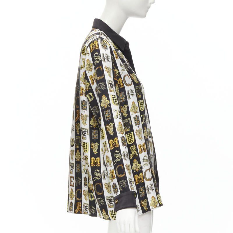 Versace new VERSACE Virtus Alphabet black gold Barocco Medusa button silk shirt IT42 M Size M / US 6-8 / IT 42-44 - 4 Thumbnail
