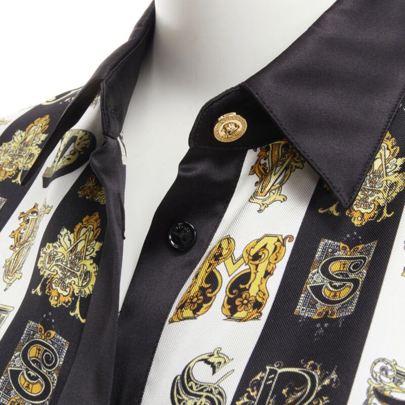 Versace new VERSACE Virtus Alphabet black gold Barocco Medusa button silk shirt IT42 M Size M / US 6-8 / IT 42-44 - 7 Thumbnail