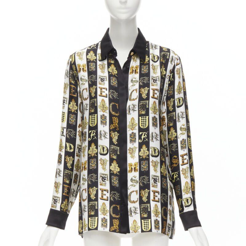 Versace new VERSACE Virtus Alphabet black gold Barocco Medusa button silk shirt IT42 M Size M / US 6-8 / IT 42-44 - 3 Thumbnail