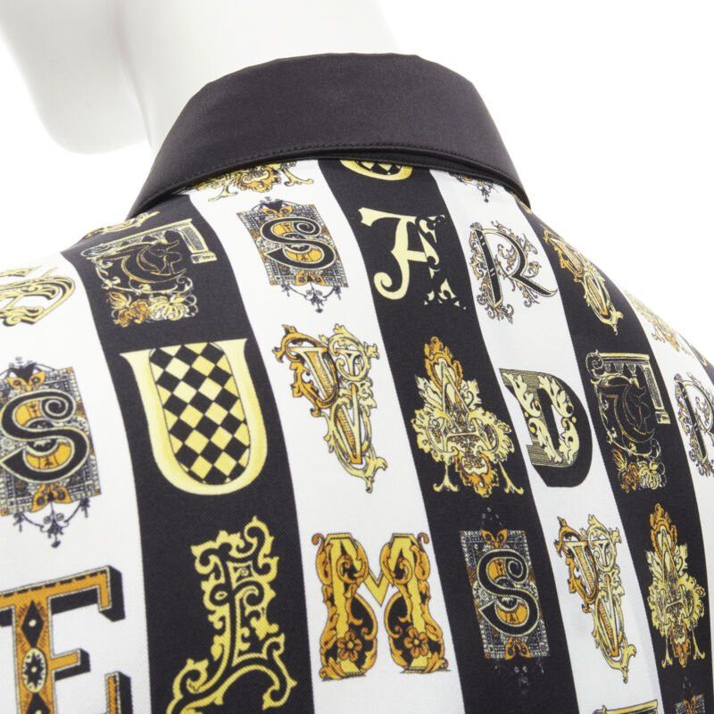 Versace new VERSACE Virtus Alphabet black gold Barocco Medusa button silk shirt IT42 M Size M / US 6-8 / IT 42-44 - 9 Thumbnail