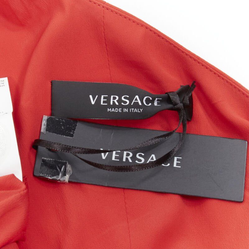 Versace new VERSACE 100% silk red gold Virtus V clasp one shoulder gown dress IT38 XS Size XS / US 0-2 / IT 36-38 - 8 Thumbnail