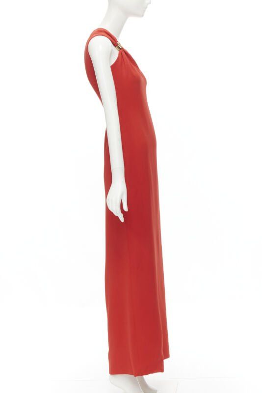Versace new VERSACE 100% silk red gold Virtus V clasp one shoulder gown dress IT38 XS Size XS / US 0-2 / IT 36-38 - 4 Thumbnail