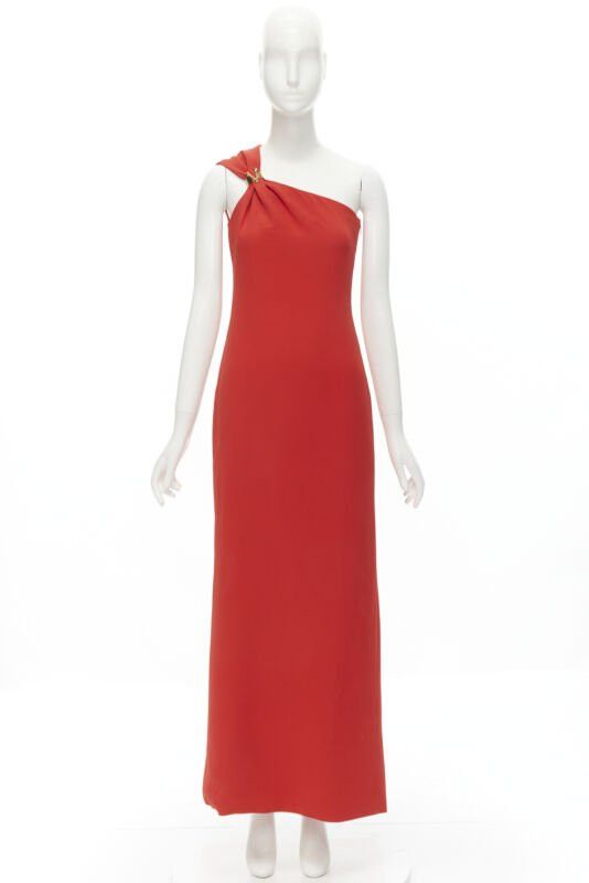 Versace new VERSACE 100% silk red gold Virtus V clasp one shoulder gown dress IT38 XS Size XS / US 0-2 / IT 36-38 - 9 Thumbnail