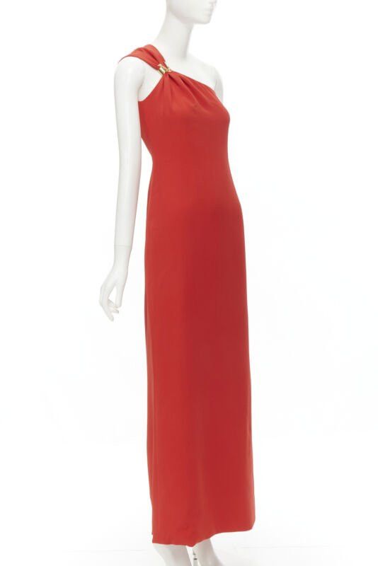 Versace new VERSACE 100% silk red gold Virtus V clasp one shoulder gown dress IT38 XS Size XS / US 0-2 / IT 36-38 - 3 Thumbnail