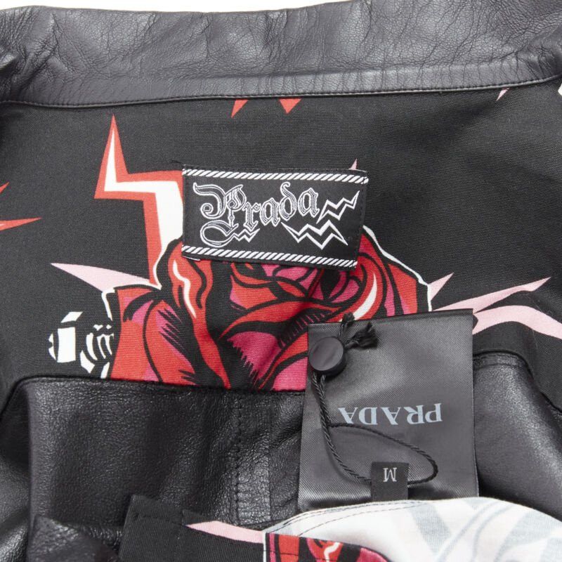 Prada PRADA 2019 Runway black red Rose Bolt cotton leather boxy bowling shirt EU48 M Size US M / EU 48-50 / 2 - 8 Thumbnail