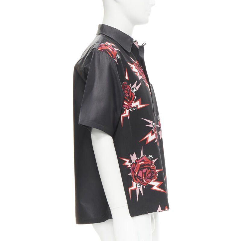 Prada PRADA 2019 Runway black red Rose Bolt cotton leather boxy bowling shirt EU48 M Size US M / EU 48-50 / 2 - 4 Thumbnail