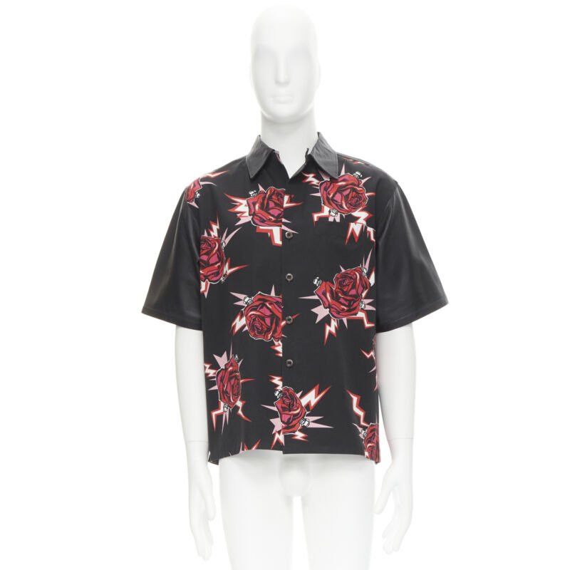 Prada PRADA 2019 Runway black red Rose Bolt cotton leather boxy bowling shirt EU48 M Size US M / EU 48-50 / 2 - 9 Thumbnail