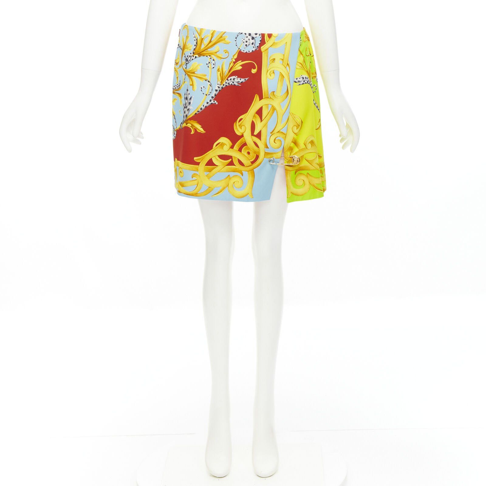 Versace VERSACE Pop Acantus Barocco gold Medusa safety pin slit mini skirt IT40 S Size 27" / US 4 / IT 40 - 9 Thumbnail