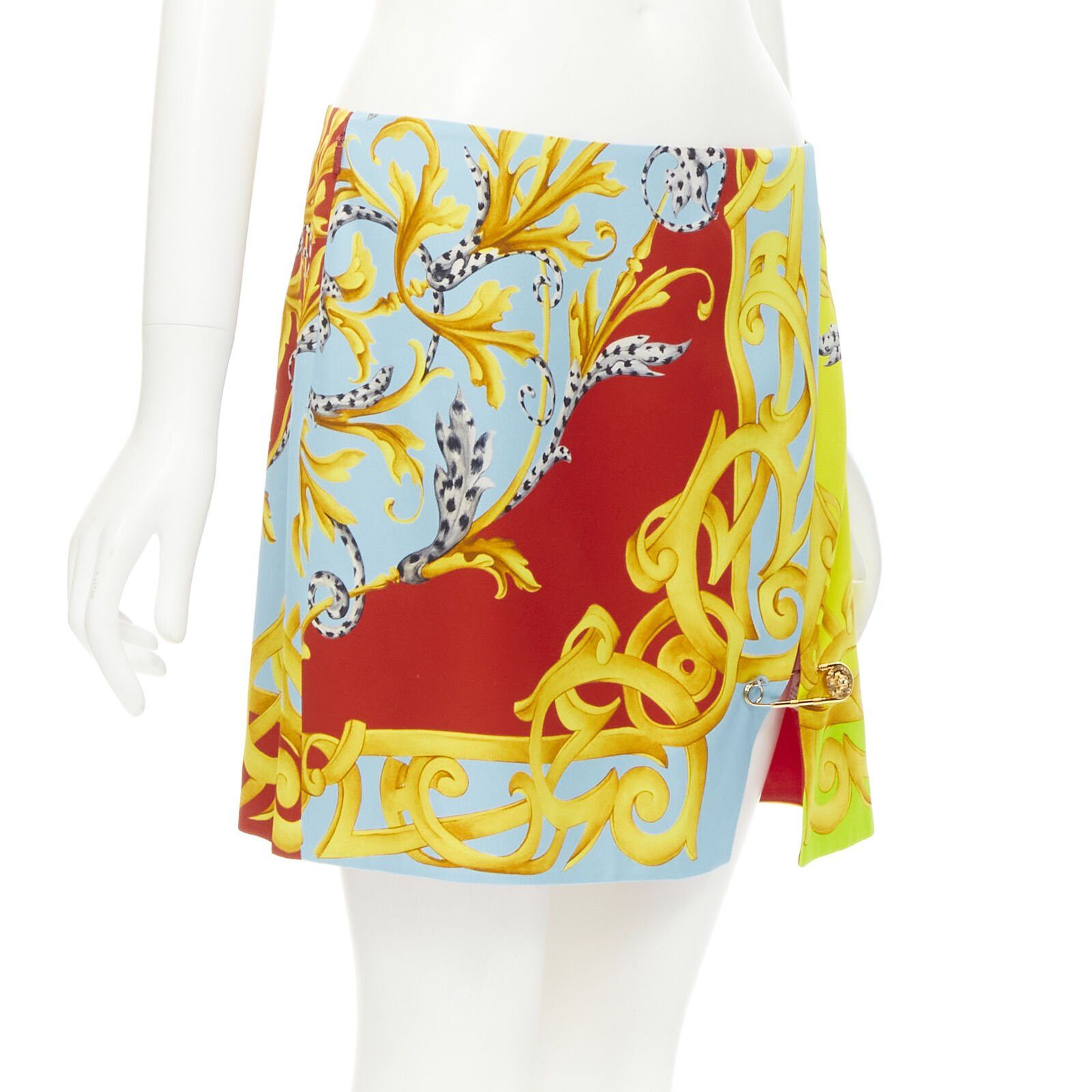 Versace VERSACE Pop Acantus Barocco gold Medusa safety pin slit mini skirt IT40 S Size 27" / US 4 / IT 40 - 3 Thumbnail