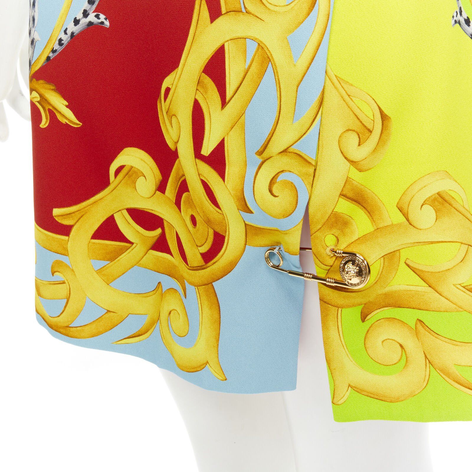 Versace VERSACE Pop Acantus Barocco gold Medusa safety pin slit mini skirt IT40 S Size 27" / US 4 / IT 40 - 2 Thumbnail
