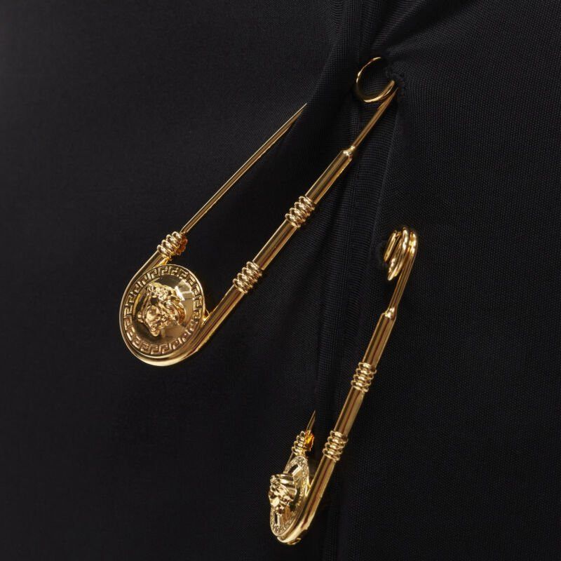 Versace new VERSACE gold Medusa safety pin black viscose high slit skirt IT44 L Size 30" / US 8 / IT 44 - 8 Thumbnail