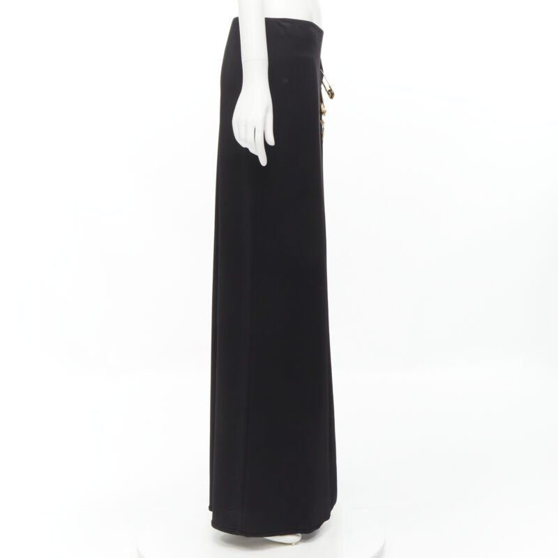 Versace new VERSACE gold Medusa safety pin black viscose high slit skirt IT44 L Size 30" / US 8 / IT 44 - 5 Thumbnail
