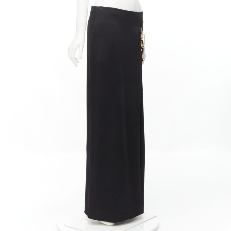 Versace new VERSACE gold Medusa safety pin black viscose high slit skirt IT44 L Size 30" / US 8 / IT 44 - 4 Thumbnail