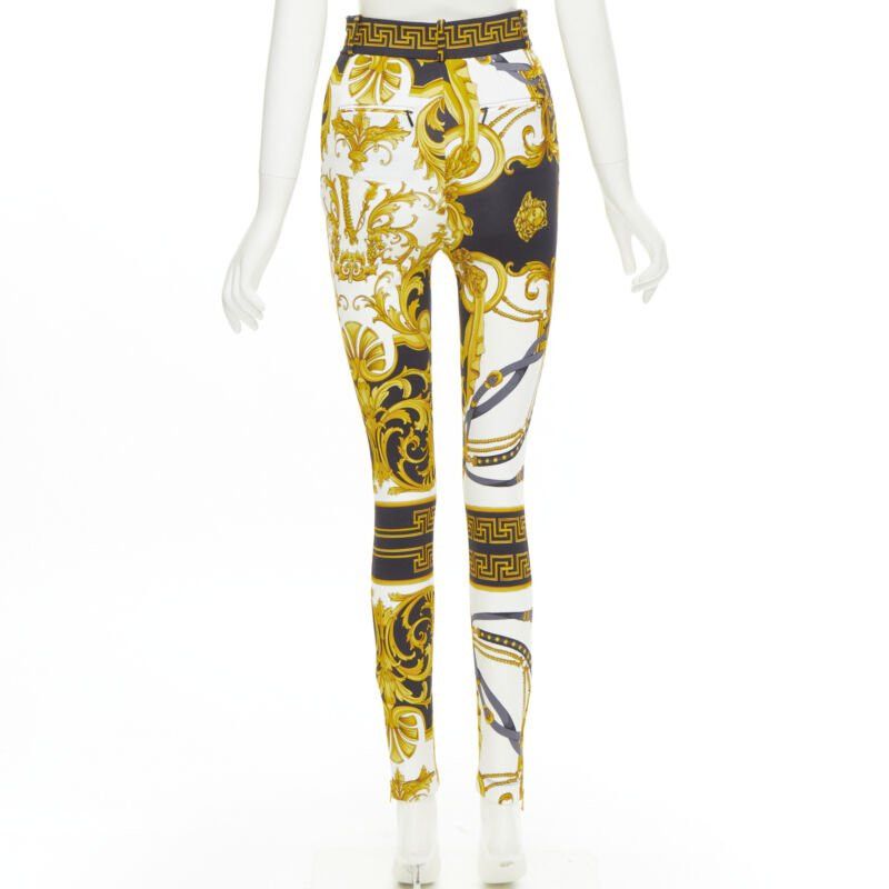 Versace new VERSACE Rodeo Barocco black gold baroque harness legging pants IT36 XXS Size 25" / US 0 / IT 36 - 4 Thumbnail