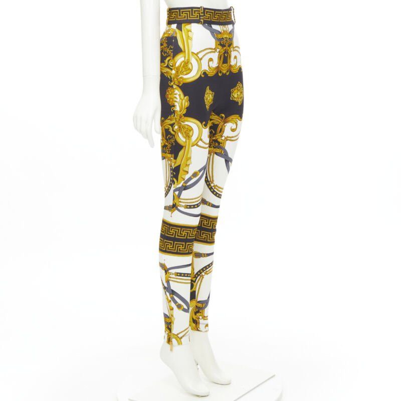 Versace new VERSACE Rodeo Barocco black gold baroque harness legging pants IT36 XXS Size 25" / US 0 / IT 36 - 2 Thumbnail