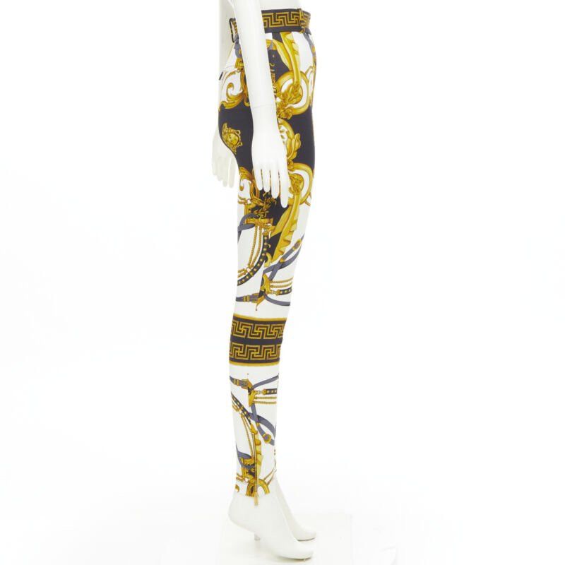Versace new VERSACE Rodeo Barocco black gold baroque harness legging pants IT36 XXS Size 25" / US 0 / IT 36 - 3 Thumbnail
