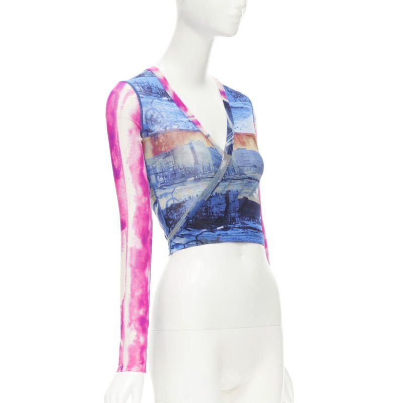 Jean Paul Gaultier rare JEAN PAUL GAULTIER Soleil Vintage blue pink cityscape sheer wrap top S Size S / US 4 / IT 40 - 3 Thumbnail