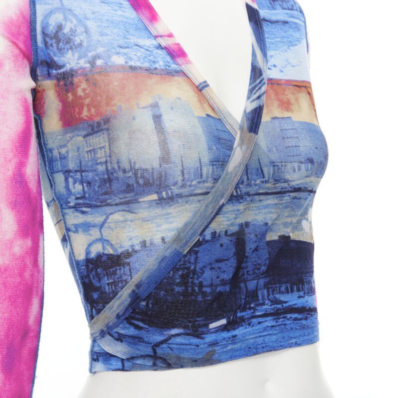 Jean Paul Gaultier rare JEAN PAUL GAULTIER Soleil Vintage blue pink cityscape sheer wrap top S Size S / US 4 / IT 40 - 2 Thumbnail