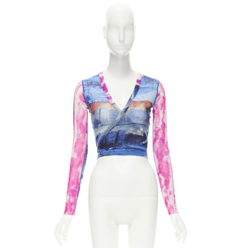 Jean Paul Gaultier rare JEAN PAUL GAULTIER Soleil Vintage blue pink cityscape sheer wrap top S Size S / US 4 / IT 40 - 10 Thumbnail