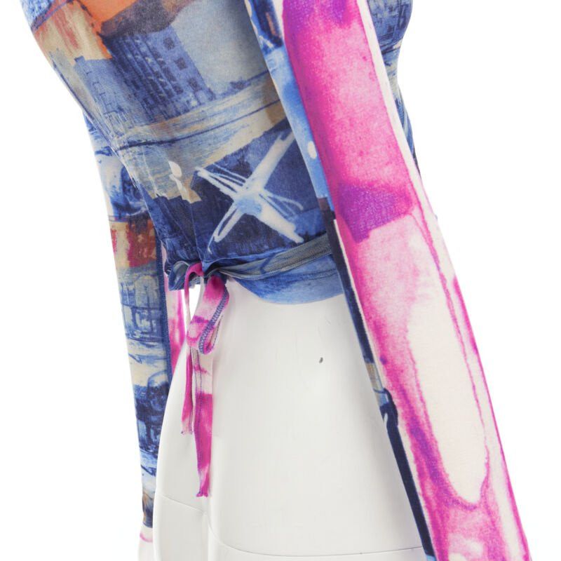 Jean Paul Gaultier rare JEAN PAUL GAULTIER Soleil Vintage blue pink cityscape sheer wrap top S Size S / US 4 / IT 40 - 7 Thumbnail