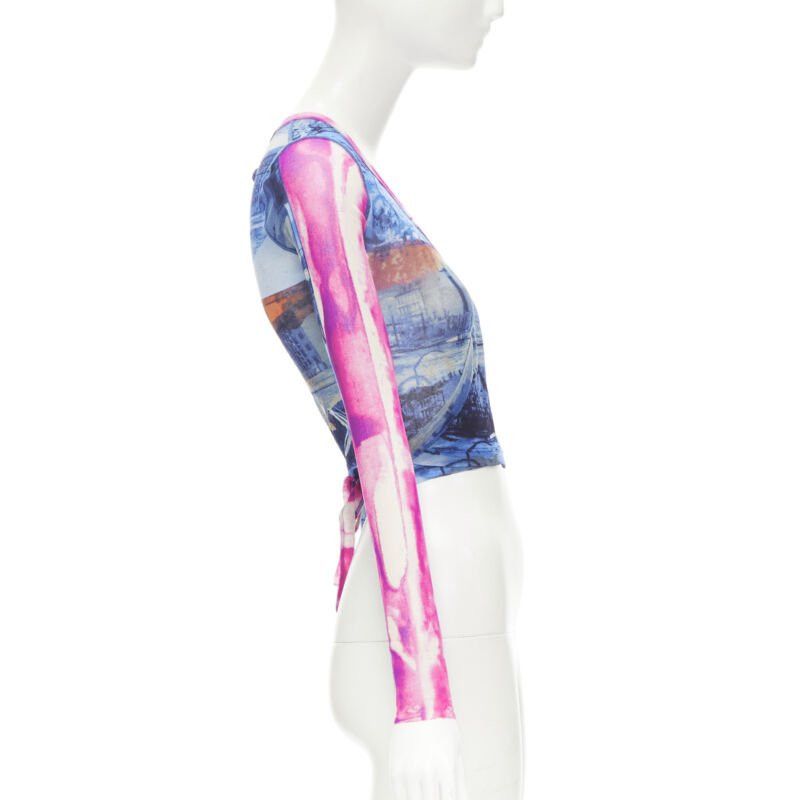Jean Paul Gaultier rare JEAN PAUL GAULTIER Soleil Vintage blue pink cityscape sheer wrap top S Size S / US 4 / IT 40 - 4 Thumbnail