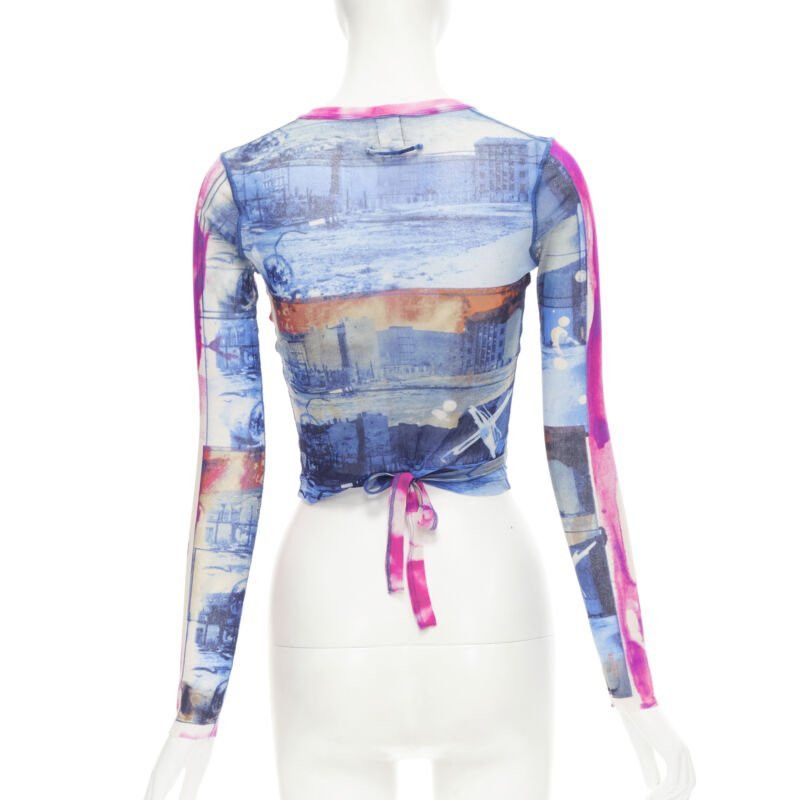 Jean Paul Gaultier rare JEAN PAUL GAULTIER Soleil Vintage blue pink cityscape sheer wrap top S Size S / US 4 / IT 40 - 5 Thumbnail