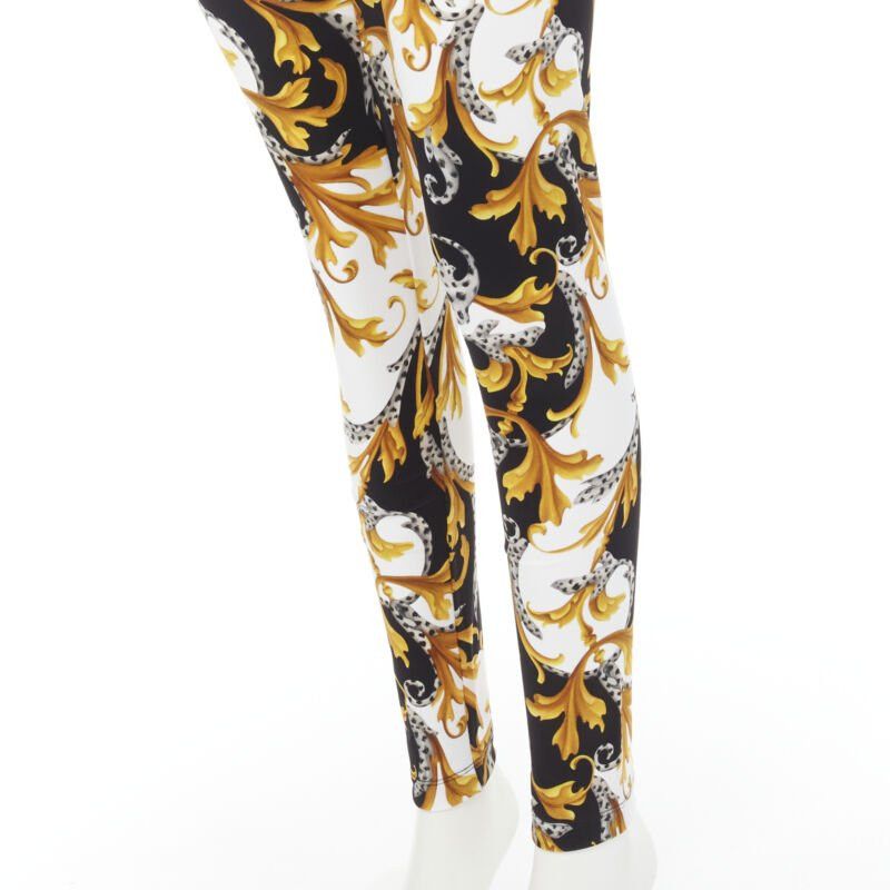 new VERSACE Barocco Acanthus black gold Signature floral legging pants IT38 XS