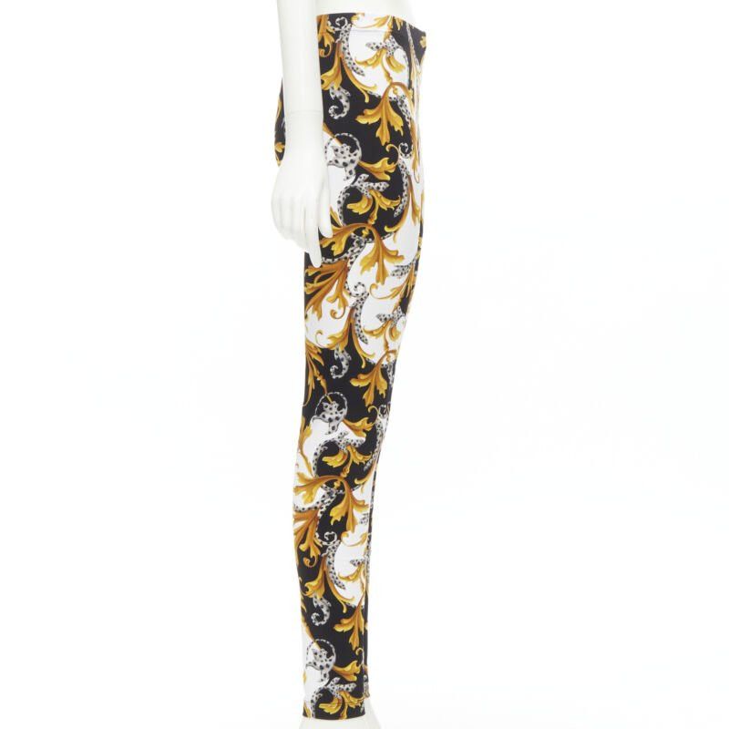 new VERSACE Barocco Acanthus black gold Signature floral legging pants IT38 XS