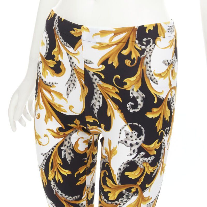 new VERSACE Barocco Acanthus black gold Signature floral legging pants IT38 XS