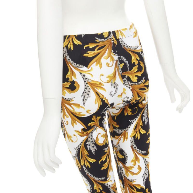 new VERSACE Barocco Acanthus black gold Signature floral legging pants IT38 XS