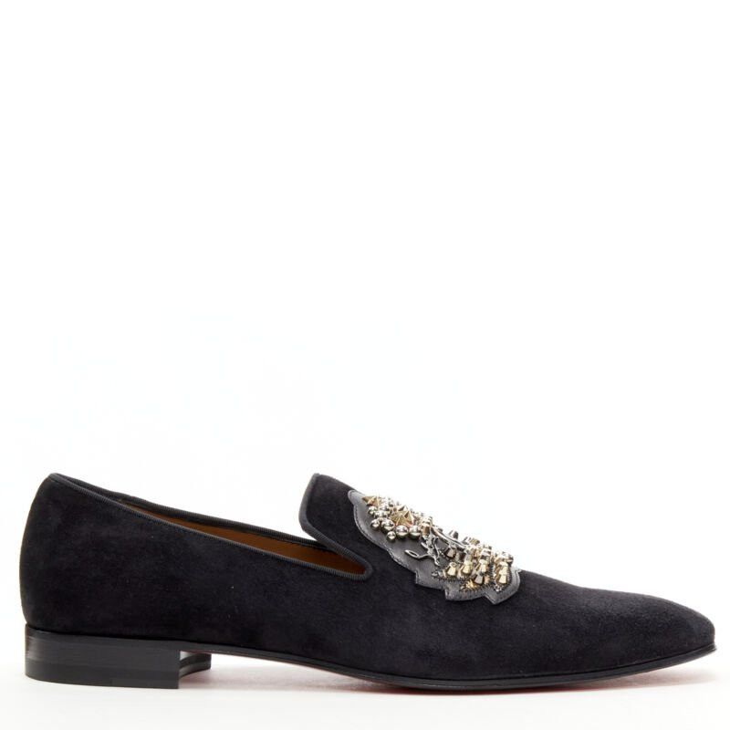 Christian Louboutin new CHRISTIAN LOUBOUTIN Ecupump Flat black suede studded CL crest loafer EU42 Size US 9 / EU 42 - 2 Thumbnail