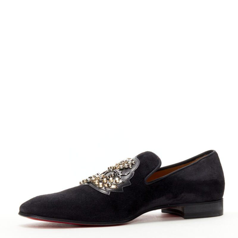 Christian Louboutin new CHRISTIAN LOUBOUTIN Ecupump Flat black suede studded CL crest loafer EU42 Size US 9 / EU 42 - 3 Thumbnail