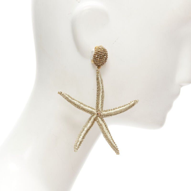 Oscar De La Renta OSCAR DE LA RENTA Large Starfish gold bead embellished clip on earrings Size ONE SIZE - 3 Thumbnail